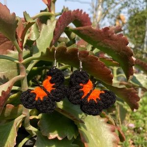 🎉HP🎉Handmade Crochet Neon Orange Butterfly Earrings